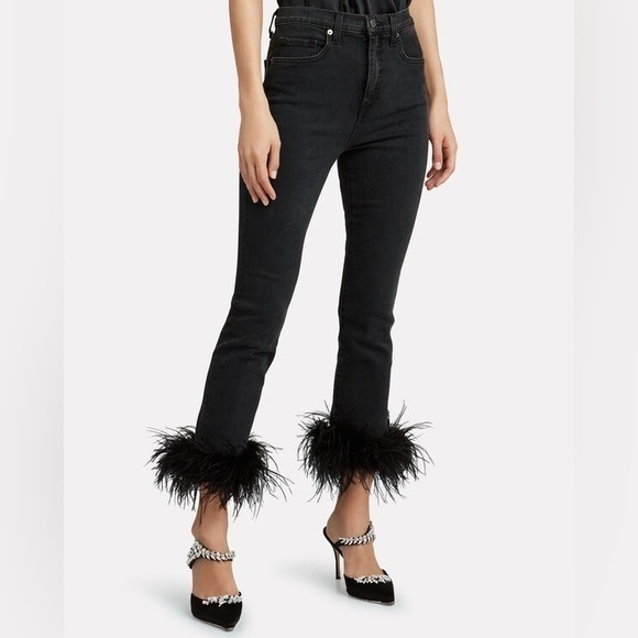 VERONICA BEARD Kareena Feather-Trimmed Skinny Jeans NWT - Picture 1 of 13